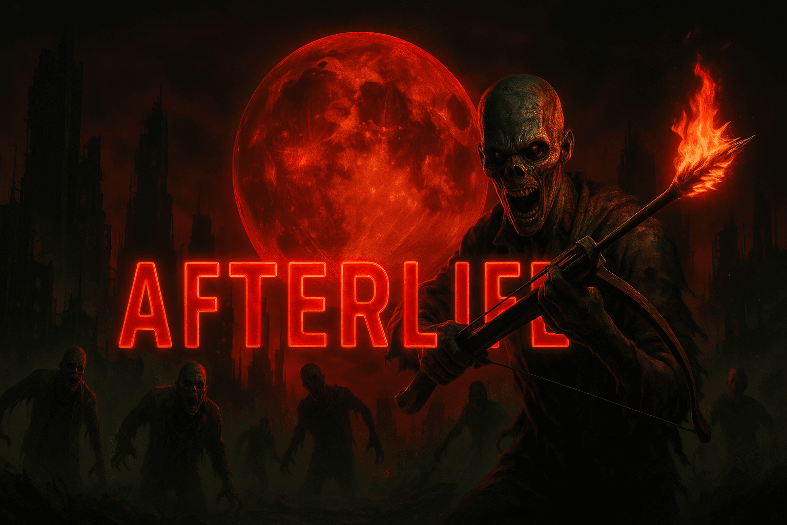 Afterlife red moon over the wasteland